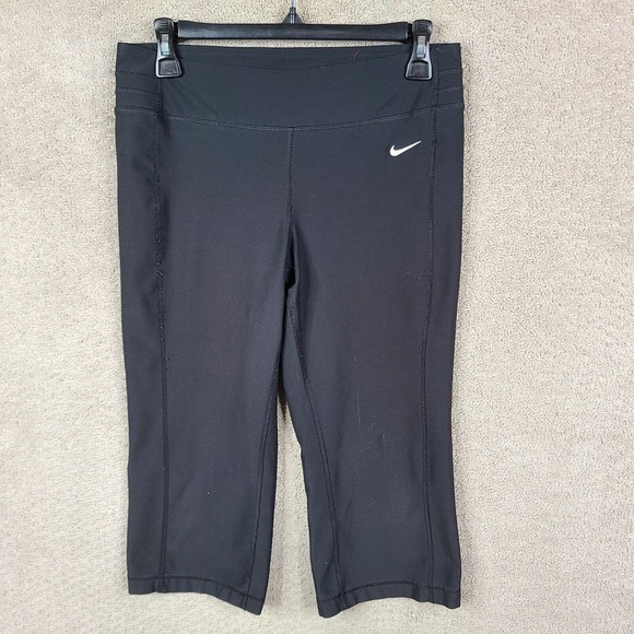 Nike‎ Pants Womens Small Black Capri Leggings Pull On Dri Fit Polyester Stretch - Picture 1 of 14